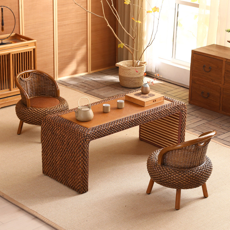 공급 등나무 거실 커피 테이블 골동품 다다미 티 테이블과 의자 조합 쿵후 티 테이블 레저 테이블 다용도