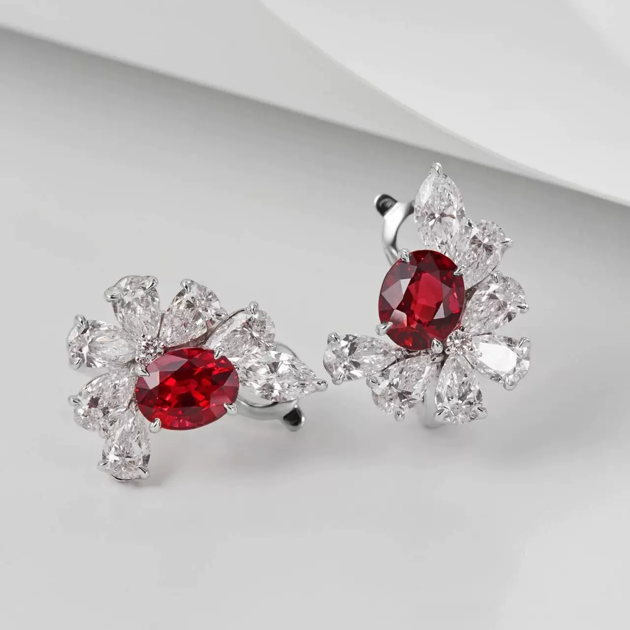 2克拉培育红宝石耳扣耳钉耳环S925银跨境一件代发TK百搭气质通勤