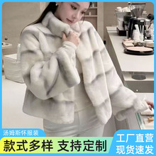 短款加厚年轻一体毛毛小香风外套女韩系立领渐变晕染定制毛毛外套