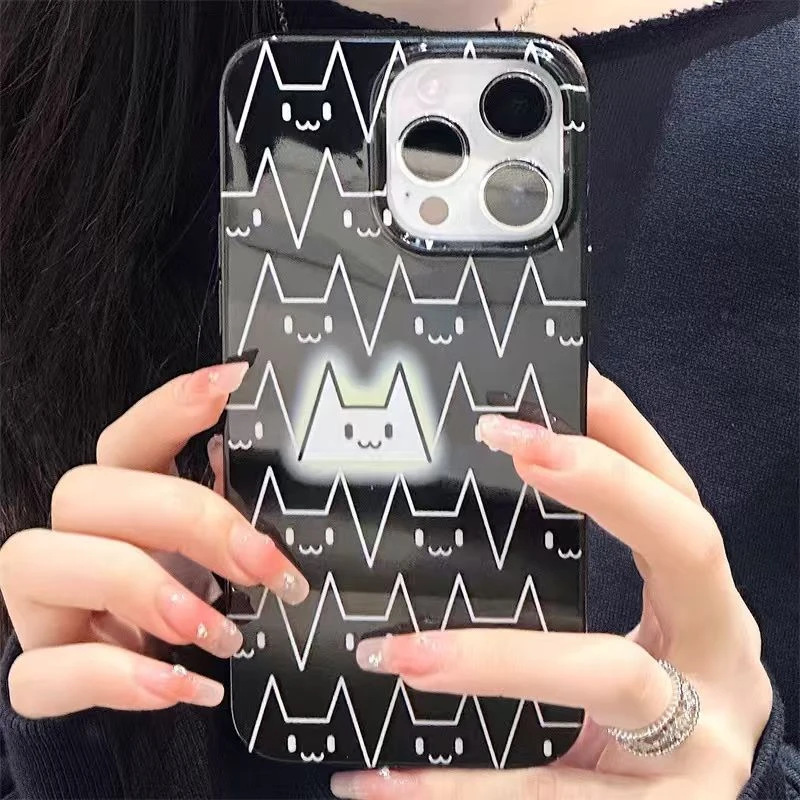 Glowing Kitten Suitable for Iphone17Pro Mobile Phone Case 15/16 Jelly Black 13 Cute 12 Large Hole 14 Soft Case XS