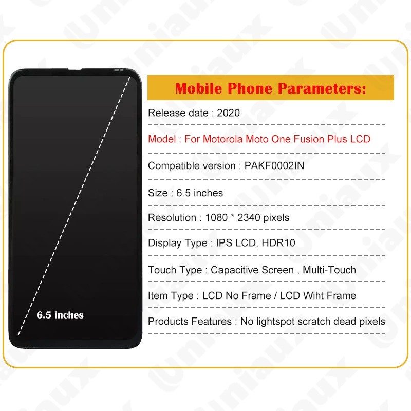 Подходит для Motorola One Fusion Plus — сборка экрана, оригинальный ЖК-дисплей, внутренний и внешний интегрированный экран