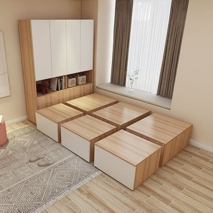 Tatami Bed Free Combination 1.8/2 m Floor Splicing Wooden Box Small Apartment Bay Window Balcony Storage Low Cabinet