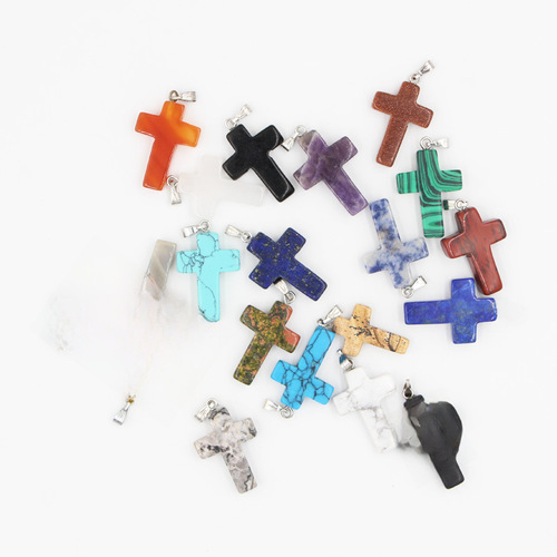 KOOROL Western and Eastern 25-color Natural Stone Cross Necklace Pendant Marble Pattern Crystal Necklace