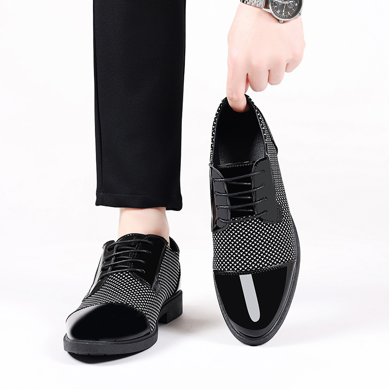 Jóvenes británicos casuales de negocios zapatos de cuero zapatos de hombre zapatos de boda de altura interior zapatos de trabajo impermeables zapatos de cabello ligero