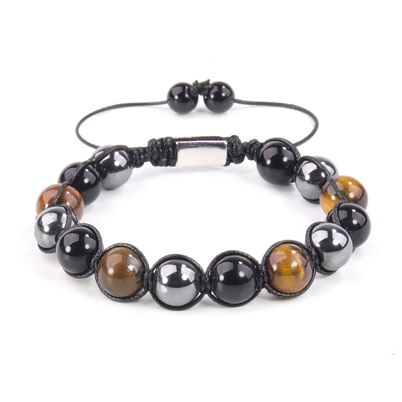 Men's Natural Stone Bracelet Tiger Eye Stone Obsidian Triple Protection Hand-Woven Bracelet Magnetic Yellow Tiger Eye Bracelet