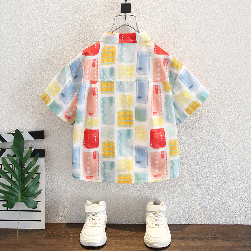 8022 Camisa de manga corta para niños 2025 Nuevo estilo para niños Camisa de flores de moda coreana Verano para niños Tops finos de moda