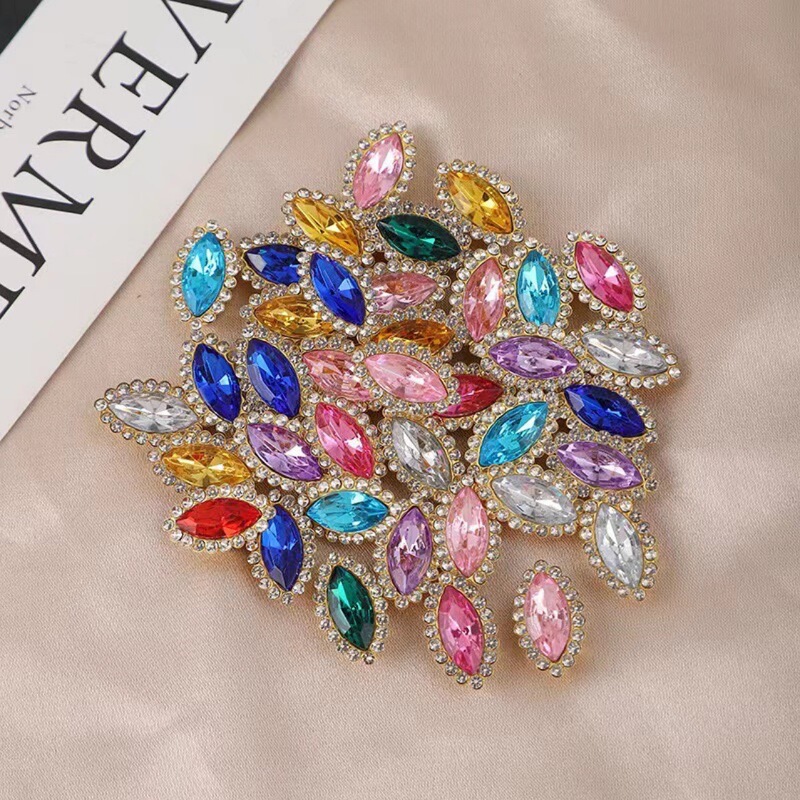 Cross-Border Popular 12X20Mm Marquise Double-Layer Glass Diamond Colorful Hand-Stitched Diamond DIY Claw Diamond Hair Accessories Clothing Accessories