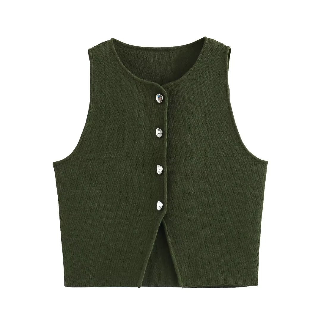 Damenbekleidung Herbst 2024 neue Street Fashion einfarbige Weste mit vier Knöpfen_voghion.com