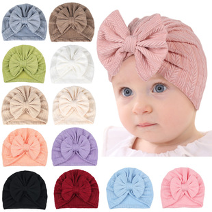 Foreign Trade Children's headdress wholesale European and American baby fetal cap solid color wheat pattern bow hat baby Indian hat