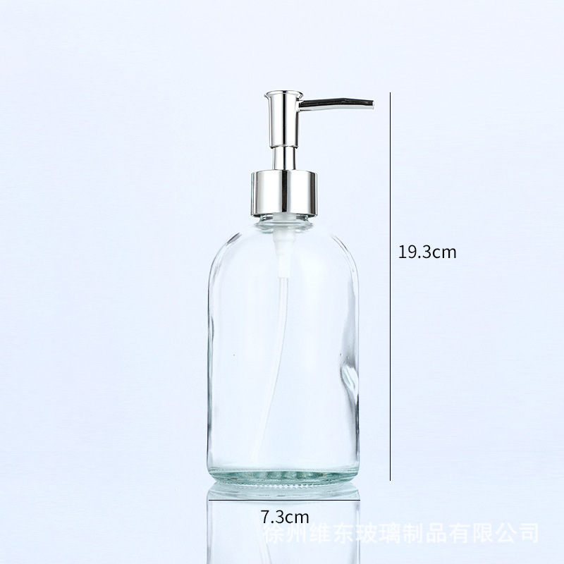Botella dispensadora de vidrio transparente para hotel, con cabezal de bomba a presión, gran capacidad, esmerilada, para desinfectante de manos, champú y gel de ducha, para uso transfronterizo.