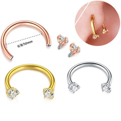 Stainless steel U-shaped zirconium horseshoe bar nose ring body piercing jewelry 8/10mm piercing cross-border wholesale and retail