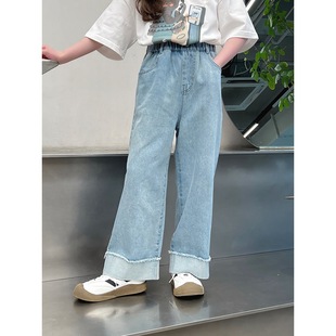 Children's Straight-Leg Loose Jeans for Girls, Stylish Korean-Style Wide-Leg Pants, Big Kids' Long Pants, New Spring 2025 Collection