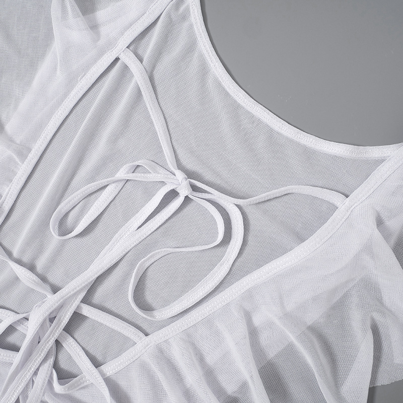 Sexy Backless Mesh Micro Transparent Tied Spaghetti Strap Dress Women Dress Summer