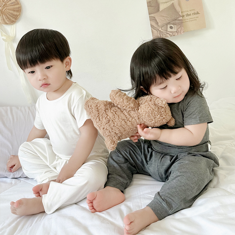 Children's Bamboo Cotton Pants, Infant Short-sleeve T-shirt, Baby Pajamas, Boys Mosquito-proof Pants, Summer Children's Homecoming Clothes