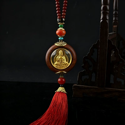 Man Peace Car Hanging Ornament, Car hanging - guanyin-pendant-red-tassel-style