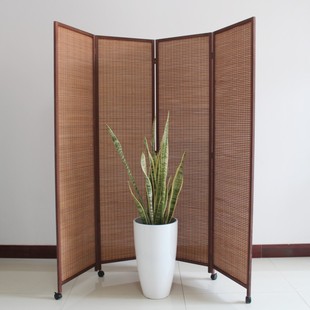 Wholesale Screen Partition Pulley Solid Wood Bamboo Sunshade Chinese Style Sliding Folding Mobile Simple Entrance Tea Room Retro