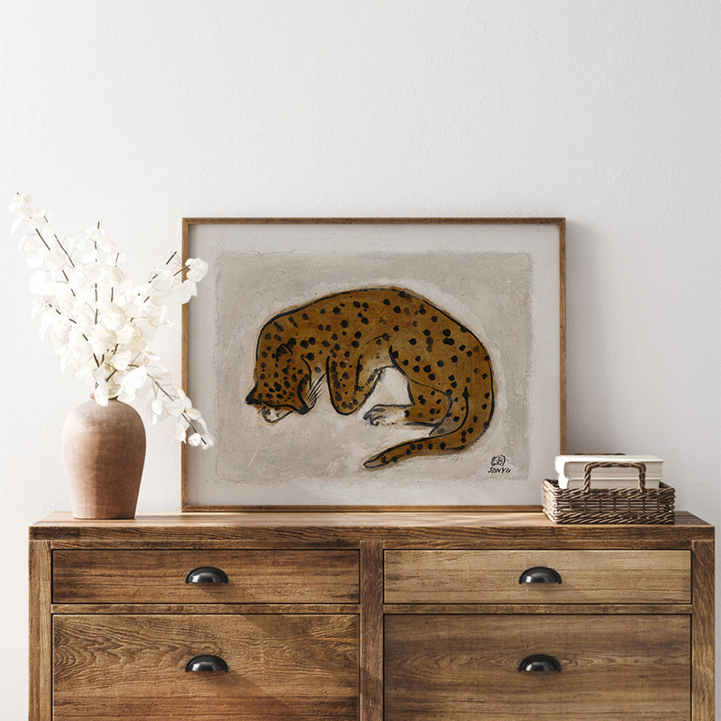 Wealth Source rolling SANYU Changyu Golden Leopard dining table living room decorative painting Geely feng shui hanging painting poster core