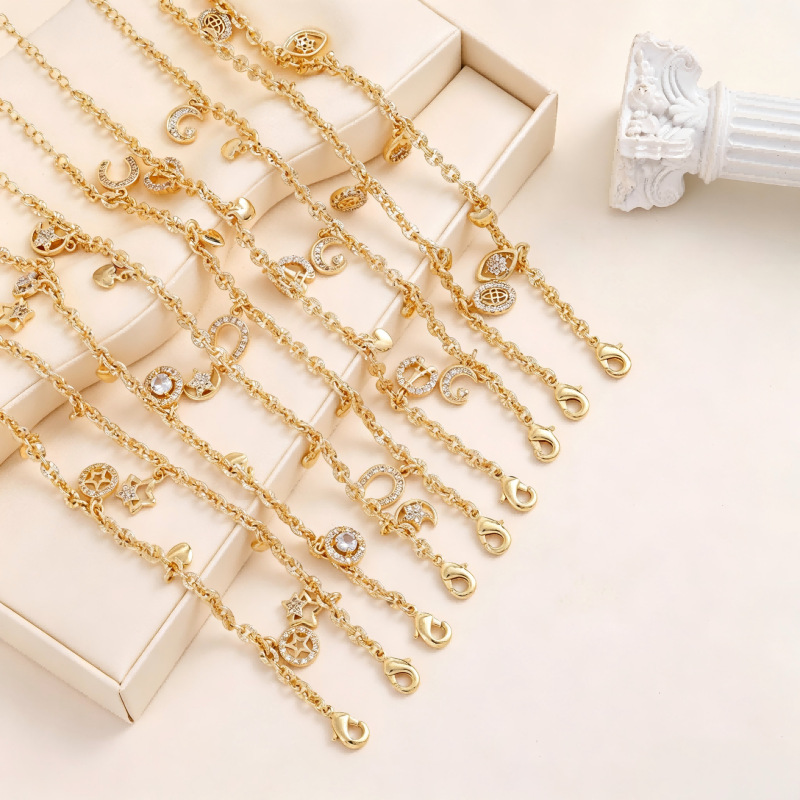 Cross-Border European and American Gold-Plated Multi-Element Bracelet with Star, Moon, Evil Eye, and Star Pendants, Adjustable Women's Bracelet in an Instagram Style