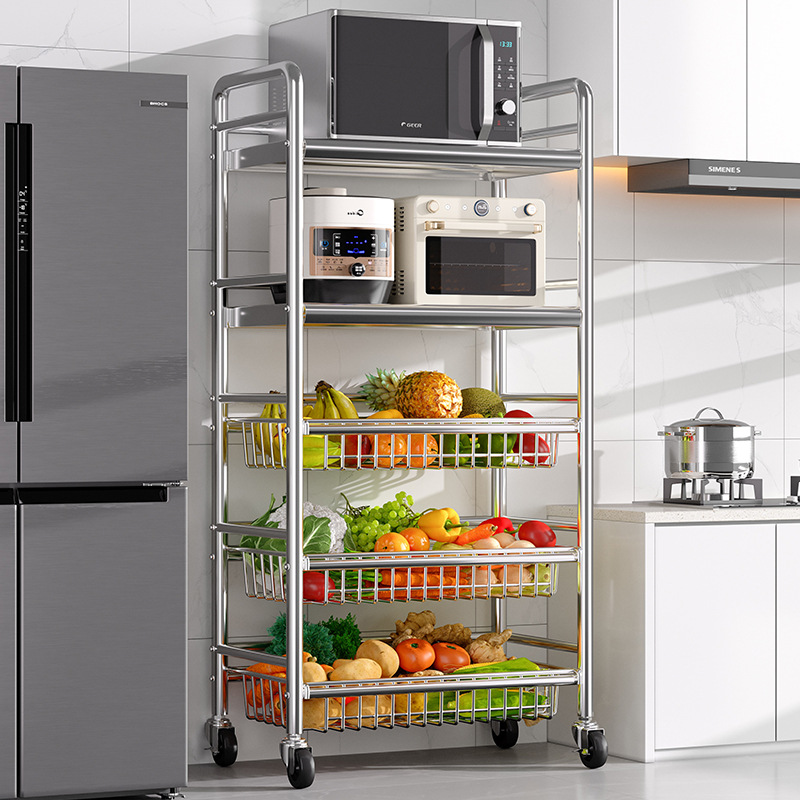 Estante de almacenamiento de cestas de verduras de cocina de acero inoxidable estante de almacenamiento multifuncional de horno de microondas multicapa