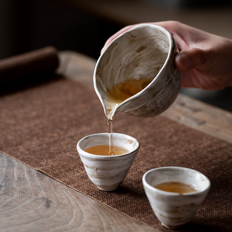 F10 coarse pottery fair Cup chickenmouth shape tea ceremony raw ore clay hand clumsy firing simple natural handmade tea ware