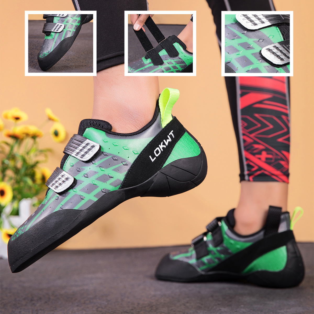Outdoor professional rock climbing shoes with Velcro straps for men and women, hard-soled, non-slip, supportive bouldering shoes, specifically for youth training