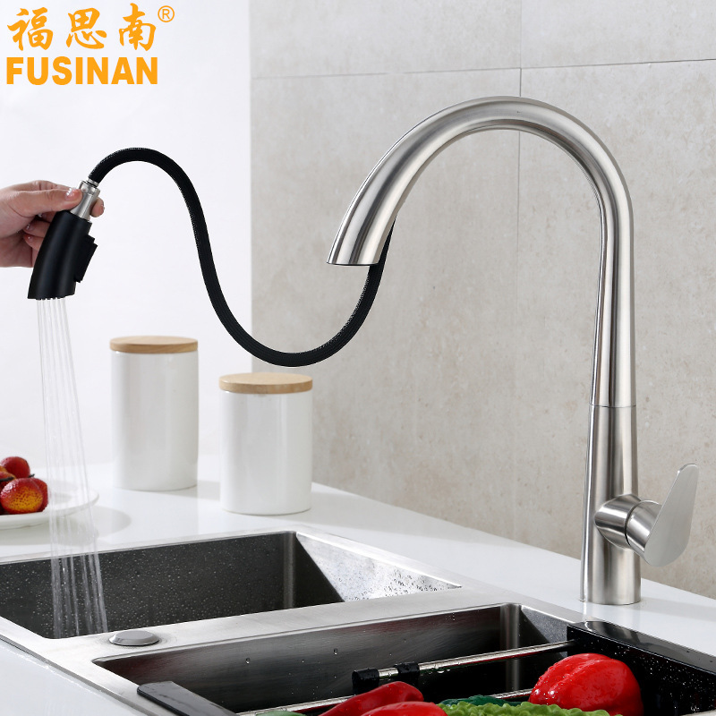 Source factory 304 stainless steel kitchen dish washing basin drawing hot and cold faucet sink hidden shower head