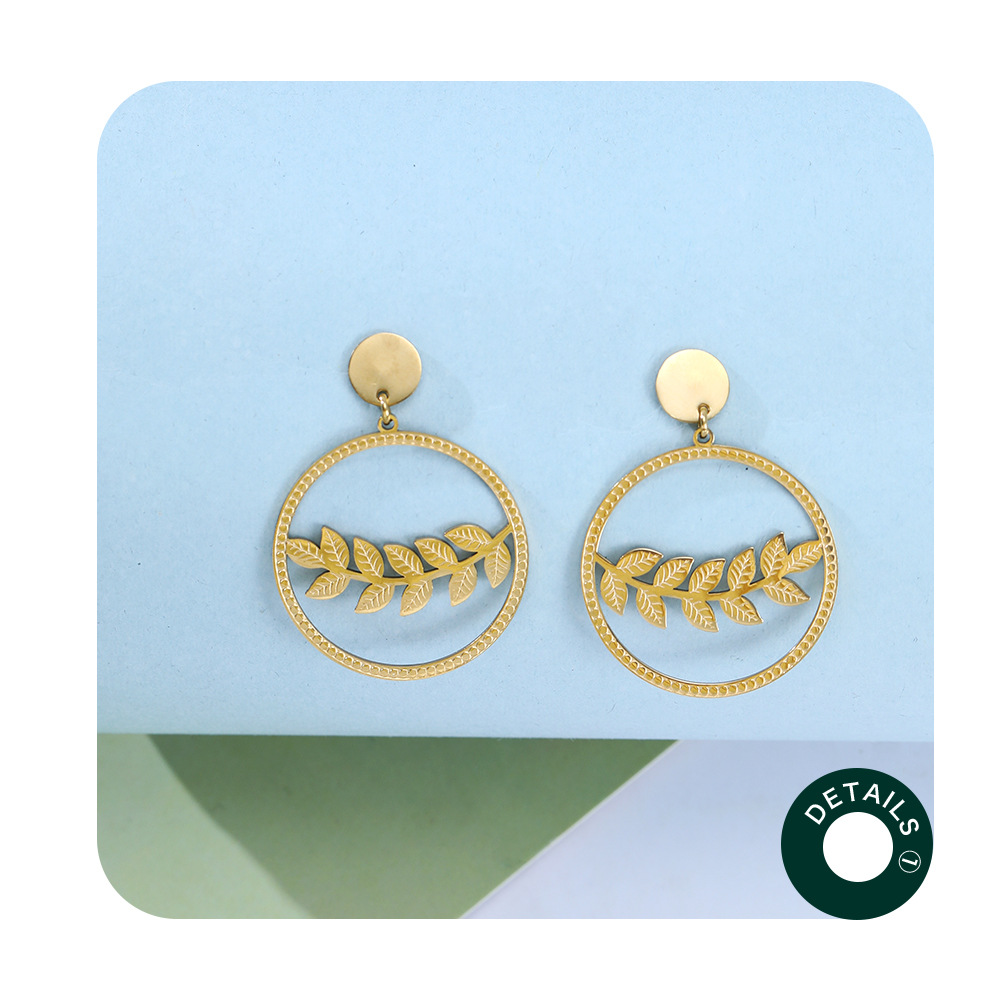 Fashion Leaf Stainless Steel Plating Drop Earrings 1 Pair