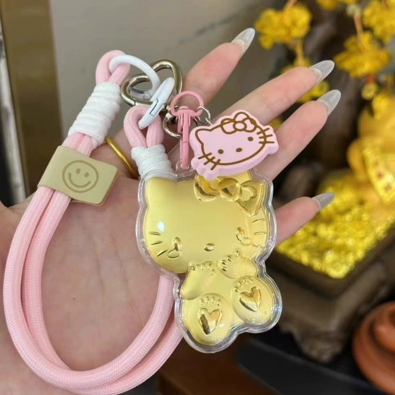 Золотой брелок Hello Kitty 999 пробы, мультяшный кот KT, подвеска для сумки, женские ювелирные украшения, оптом, золото в водной оболочке
