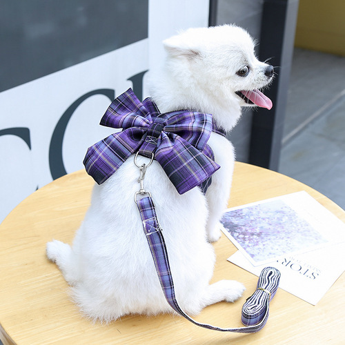 Pet Dog Cat JK Grid Backless Harness Lead Teddy Clothes Bichon Skirt Chest Harness Dog Leash Supplies