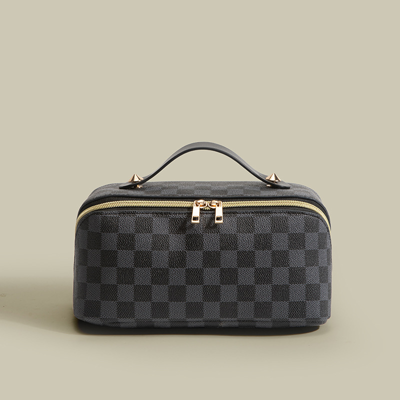 Bolsa de Cosméticos a Cuadros Estilo Retro, Modelo 2024, PU Multifuncional, Práctica y Portátil, Bolsa de Almacenamiento de Artículos de Tocador 8301 #