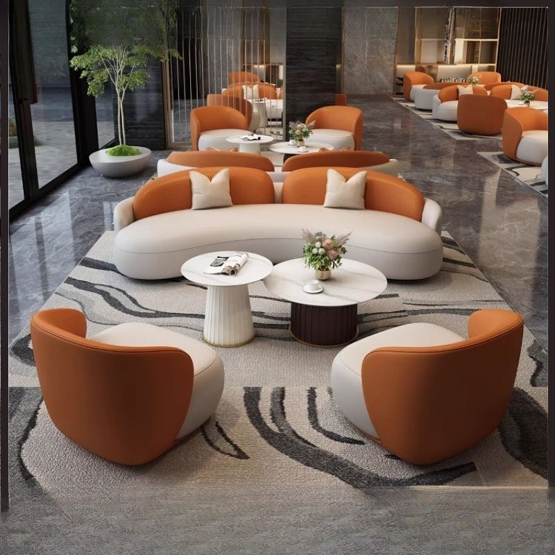 Reception Sofa Combination Hotel Lobby Reception Area Guest Room Light Luxury Beauty Salon Curved Sofa