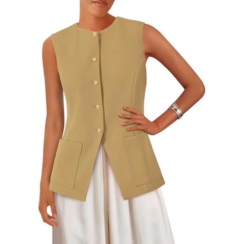 Transfronterizo 2025 Europa y América Amazon damas de moda de verano sin mangas cuello redondo de color sólido delgado chaleco delgado
