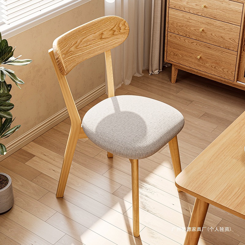Solid Wood Chair, Home Dining Chair, Natural Wood Upholstered Dining Table Chair, Restaurant Tea Table Stool with Backrest, Vintage Wooden Desk Chair