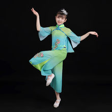 儿童古典舞演出服女水袖飘逸新款清新淡雅扇子中国风舞蹈服装纱衣