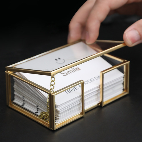 Desk Name Card Box Business Card Holder Desktop Metal Brass Personalized Glass Name Card Stand Creative Trade Show Gift