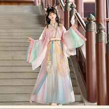 新款刺绣魏晋风汉服女南北朝广袖古装日常款交领齐腰破裙汉服套装