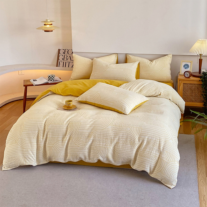 Cama de algodón de tres capas de hilo de cuatro piezas, cubierta de sábanas de algodón puro de grado materno-infantil, simple cama doble se puede lavar en máquina