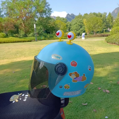 Comfortable Electric Vehicle Motorcycle Safety Windproof | Motosiklet kaskı (dəbilqə) - light-blue-tea-length-yellow-heart-eyes-1-8-years-old-happy-dog-winter-helmet