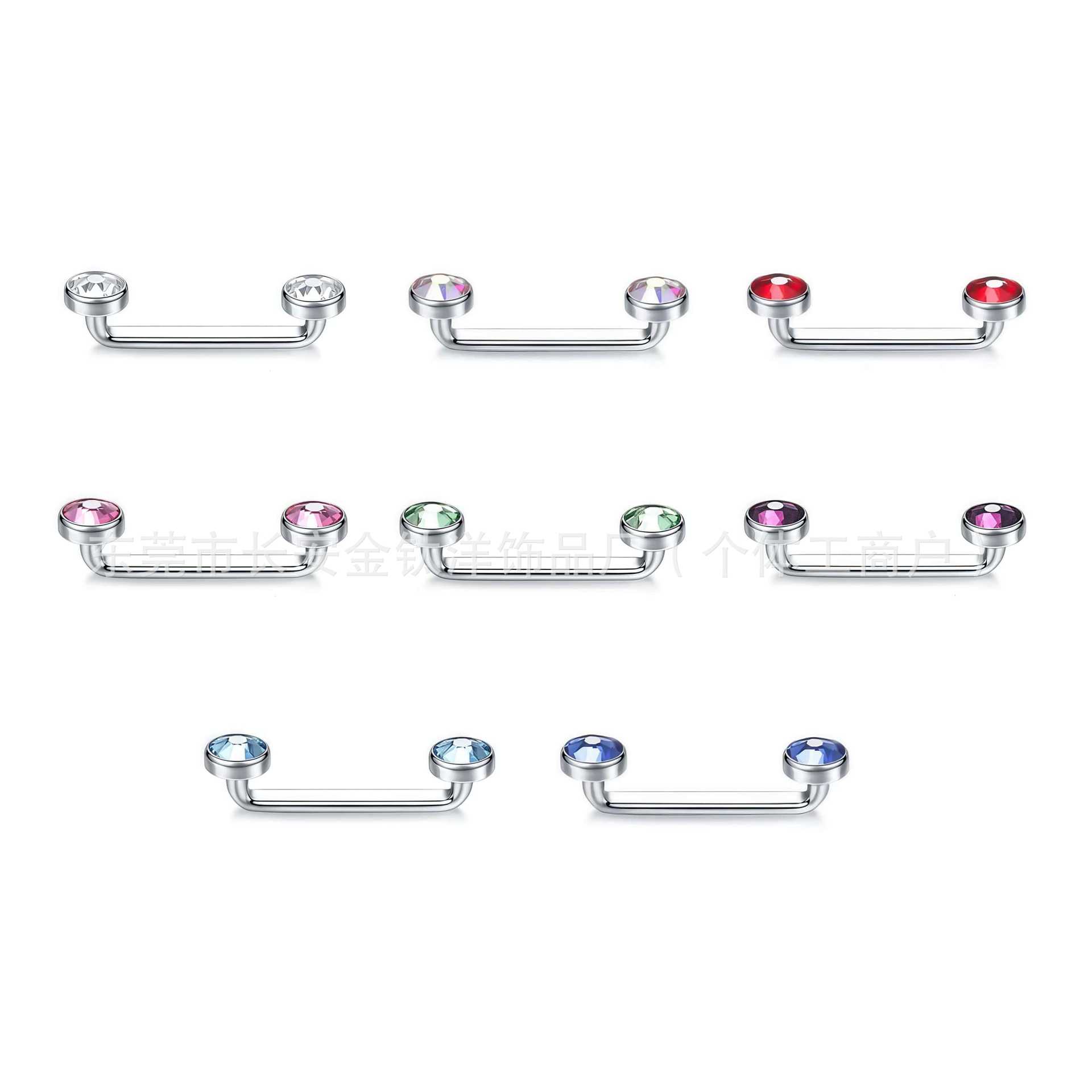 F136 Titanium Double Czech Diamond Inner Thread Right Angle Nail Implant Clavicle Nail Body Piercing Jewelry detail image 8