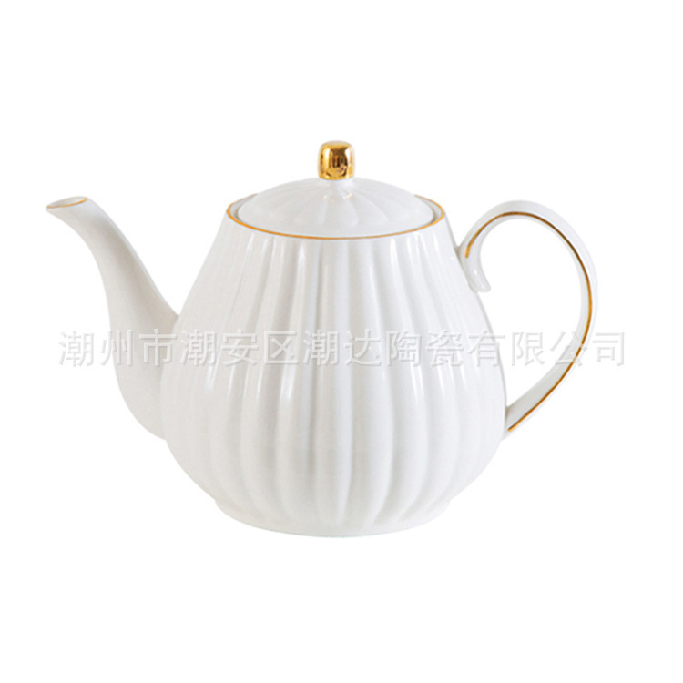 1L手绘金边菊花壶奶茶壶凉茶壶 普洱茶壶铁观音茶壶茶壶陶瓷壶