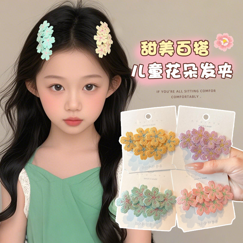 Primavera nuevo estilo flor de cerezo bordado flor horquilla para el cabello exquisito tocado para niños accesorios para el cabello temperamento suave clip lateral clip BBB al por mayor