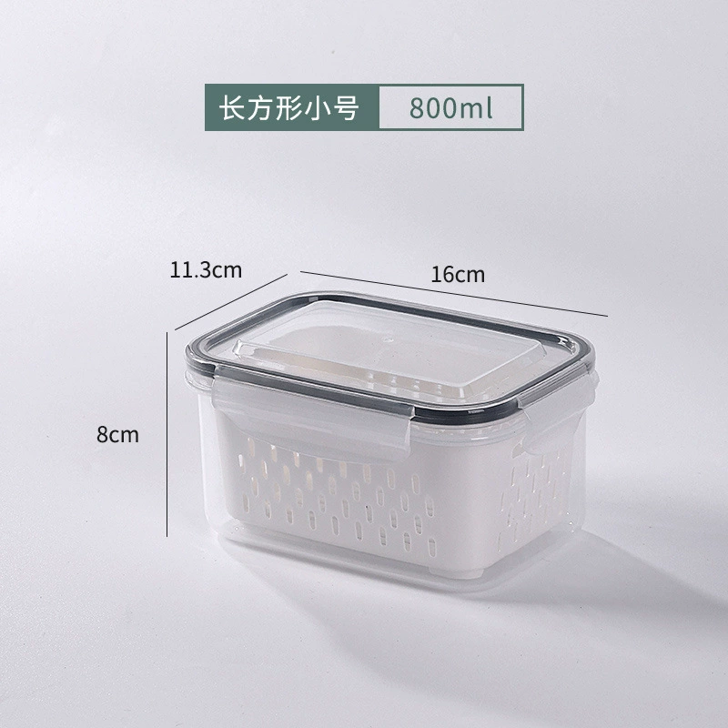 Double‑layer draining food storage box, transparent food‑grade, multiple sizes & sets