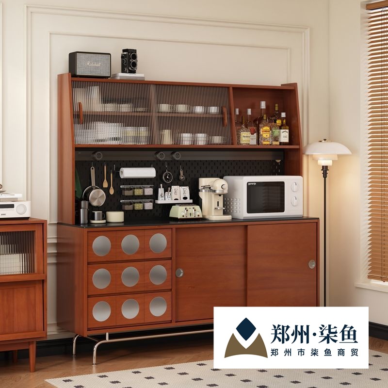 French Retro Mid-Century Sideboard Integrated Wall-Mounted Slate Tea High Cabinet Japanese Storage Storage Cabinet Multi-Functional