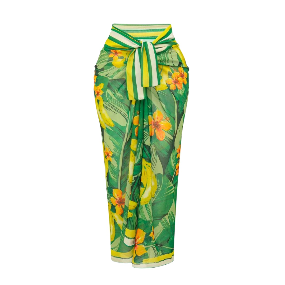 One-Shoulder Ruffle Monokini Swimsuit - Eco-Friendly Quick-Dry Swimwear Set With Sarong (Green Floral/Solid, Sizes S-XL)_ecoleips.com