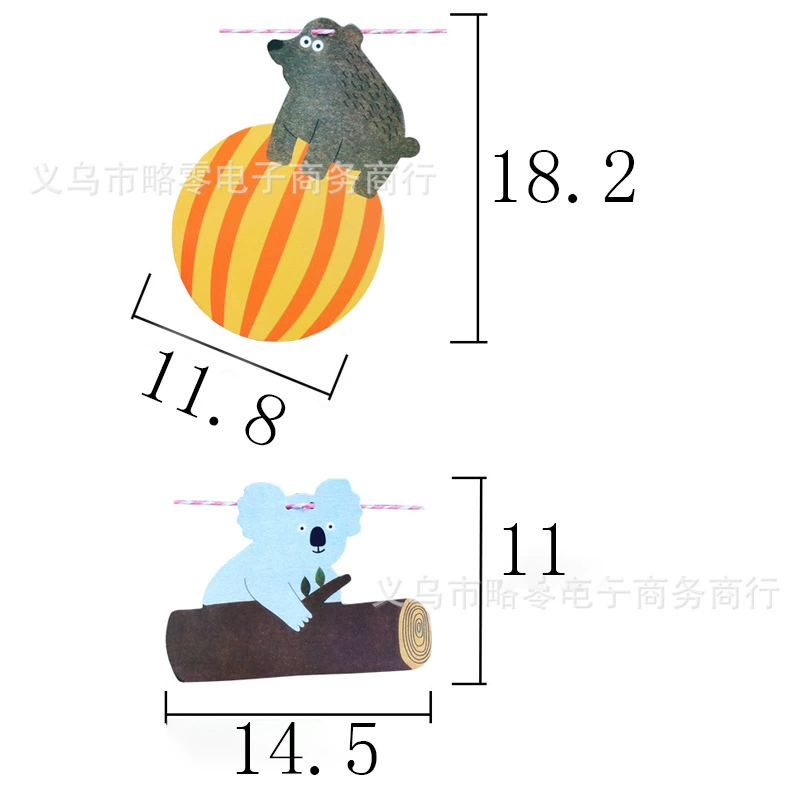 Wholesale Shengjie Party Products Card Paper Labs Ribbon Dress Cartoon Herbal Rain Forest Animal Pulling Flag
