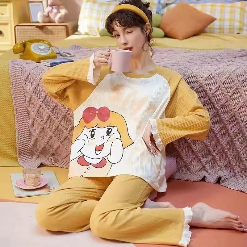 Southeast Asian spring and autumn winter cartoon long sleeve pajamas ladies large size cute bear home clothing suit a generation of hair