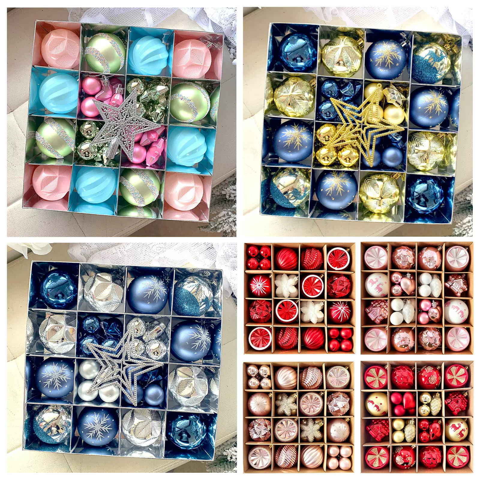 跨境现货 圣诞节装饰用品彩绘异形纸盒圣诞球套装 圣诞树彩球挂件