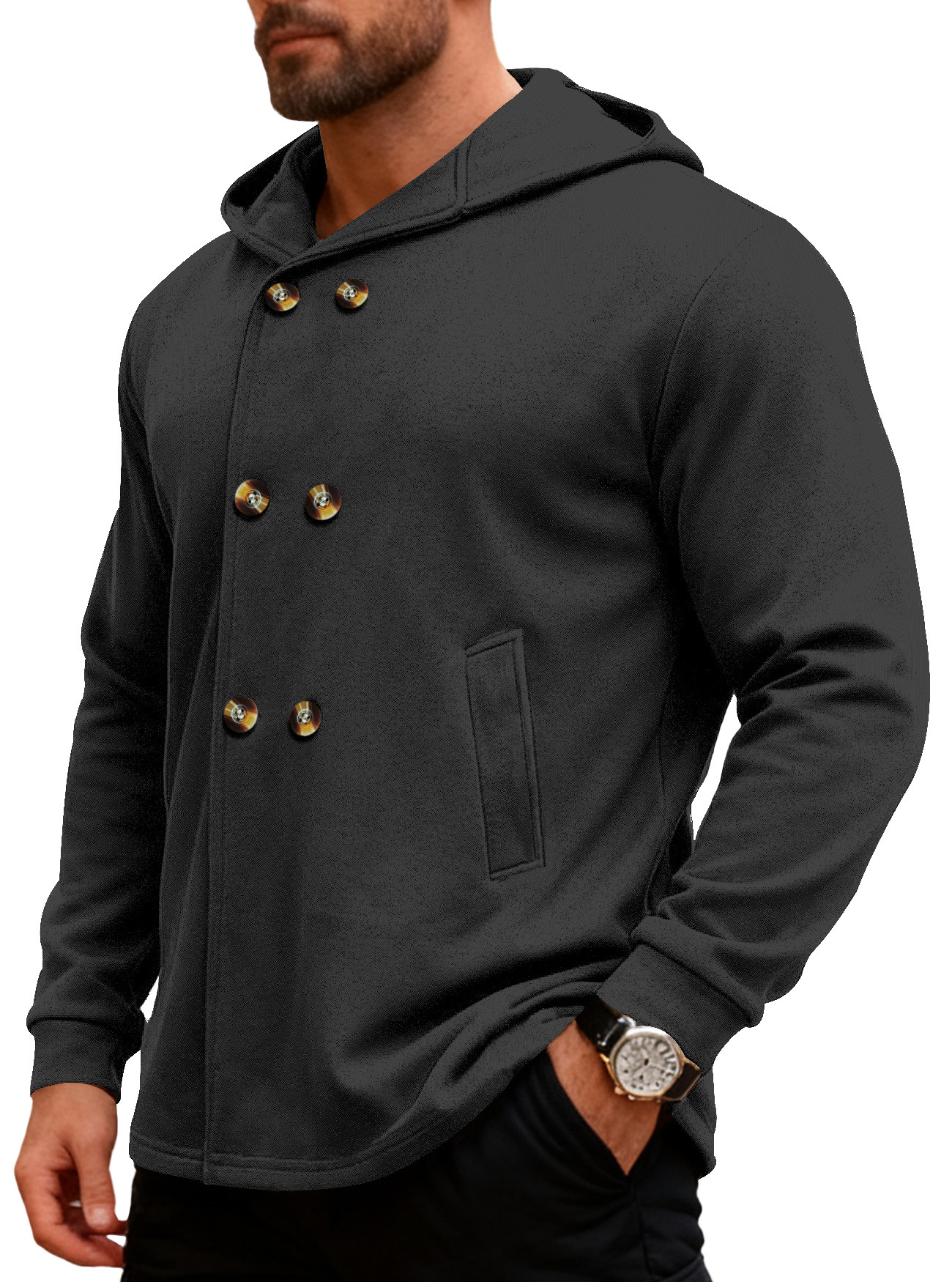 Transfronterizo Amazon comercio exterior ventas calientes Europa y América hombres de estilo largo delgado chaqueta con capuz casuales deportivos de color sólido chaqueta hombre