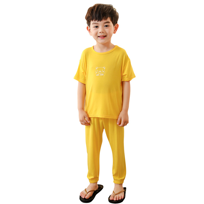 어린이 모달 잠옷 여름 반팔 바지 정장 봄과 여름 얇은 단색 소녀 소년 에어컨 가정복