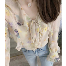 防晒碎花衬衫女2025春夏新款法式高级感气质小个子衬衣长袖上衣薄